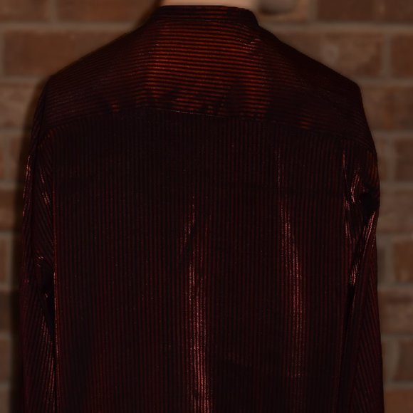 Roper Shirt Mens XL Extra Large Metallic Red Black Stripes Long Sleeve Shiny - Picture 3 of 4